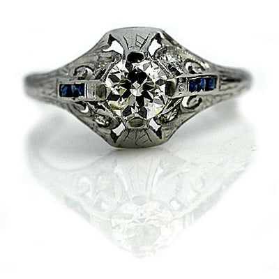 Vintage Diamond & Sapphire Engagement Ring - Vintage Diamond Ring