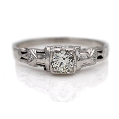 Thin Solitaire Engagement Ring with Filigree Band