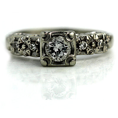 Antique Square Old European Cut Diamond Engagement Ring 