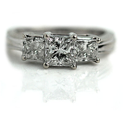 Three Stone Princess Cut Diamond Engagement Ring 