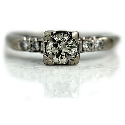 1940's Square Diamond Engagement Ring with Light Patina