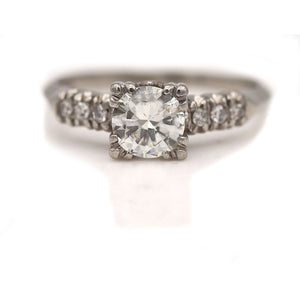 Mid-Century .87 CTW Transitional Cut Diamond Platinum Vintage Engagement Ring