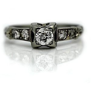 Vintage .42 CTW Five Stone Mine Cut Antique Engagement Ring - Vintage Diamond Ring