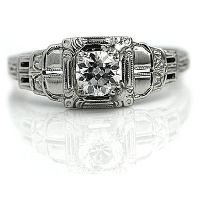 Vintage Solitaire Engagement Ring with Engravings