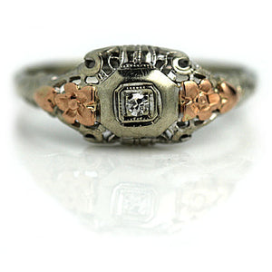 Two Tone Floral Diamond Engagement Ring