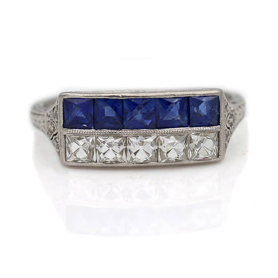 Oscar Heyman Art Deco Diamond & Sapphire Ring