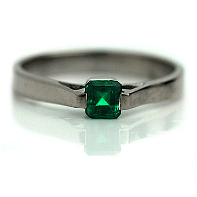 Vintage Square Emerald Solitaire Engagement Ring 