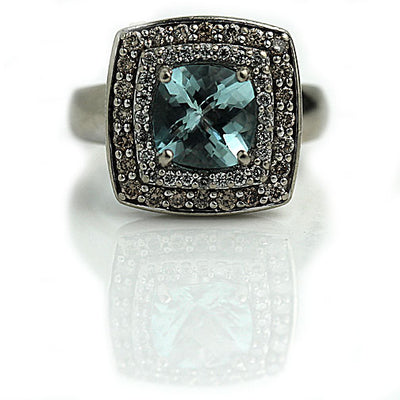 Vintage Blue Topaz Halo Engagement Ring