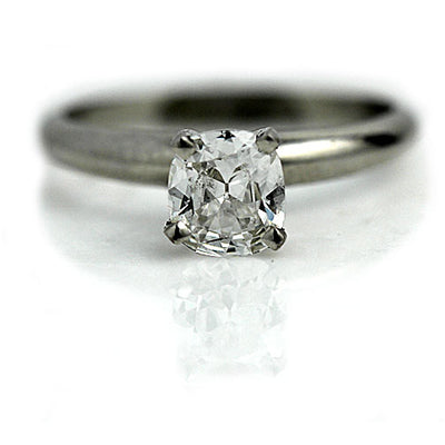 Vintage Cushion Cut Diamond Solitaire Engagement Ring .74 Ct GIA F/SI2