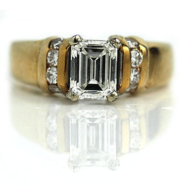 Vintage Emerald Cut Diamond Engagement Ring with Side Stones .81 Ct D/SI1