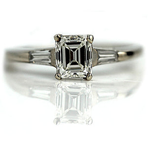Contemporary .98 CTW Emerald Cut Vintage Diamond Engagement Ring GIA J/VS1