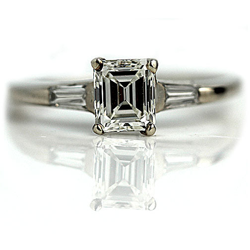 Contemporary .98 CTW Emerald Cut Vintage Diamond Engagement Ring GIA J/VS1