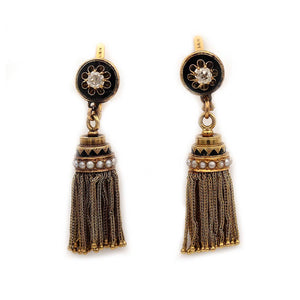 Victorian Mine Cut Diamond and Pearl Drop Earrings
