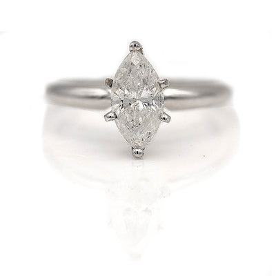 Mid Century Marquis Cut Diamond Engagement Ring 1.19 Carat