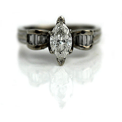 Vintage Marquis Diamond Engagement Ring with Baguettes
