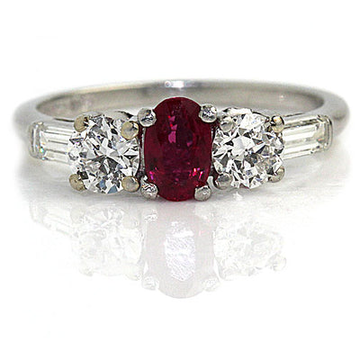 Vintage Ruby & Diamond Engagement Ring - Vintage Diamond Ring