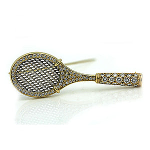 Vintage 18Kt Yellow Gold Diamond Tennis Racquet