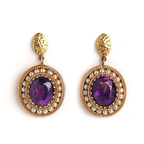 Amethyst and Pearl Earrings Circa Late 1800's – Vintage Diamond Ring