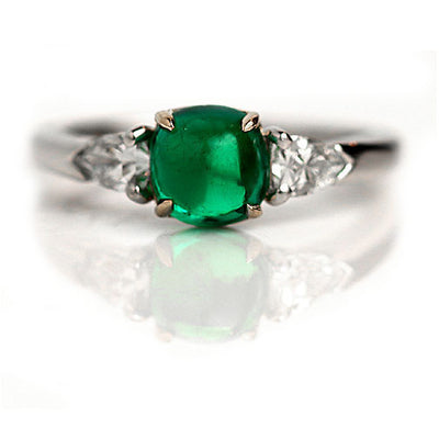 Emerald & Bullet Cut Diamond Engagement Ring